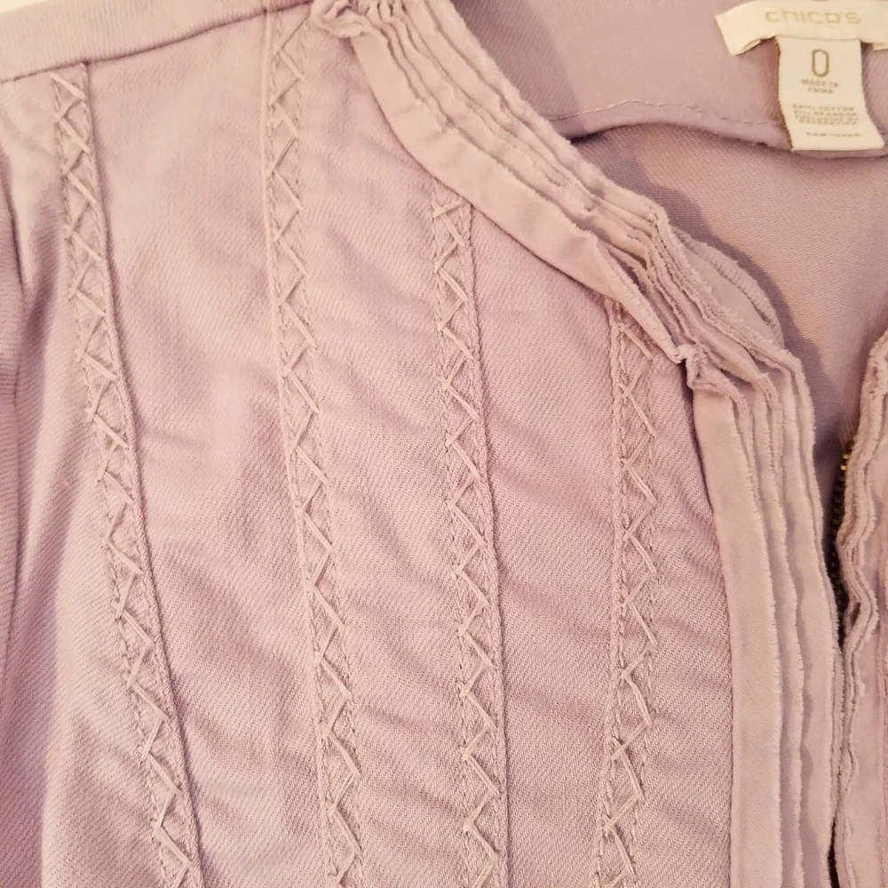 CHICO'S Ruffled Denim‎ Jean Jacket Size 0 Lavender